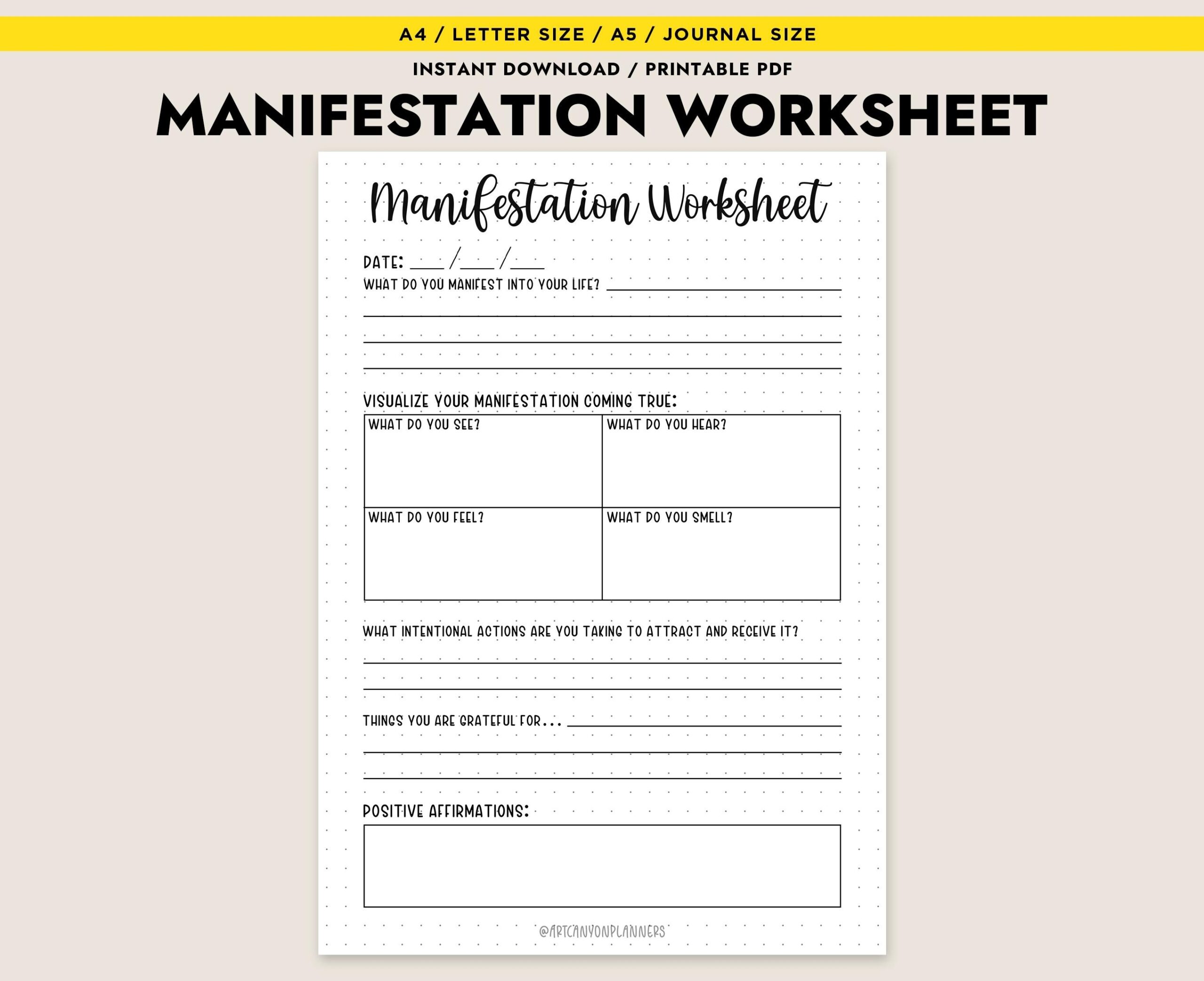 Manifestation Worksheet Printable Law Of Attraction Journal Planner Insert Affirmation Guide A4 A5 Letter Etsy