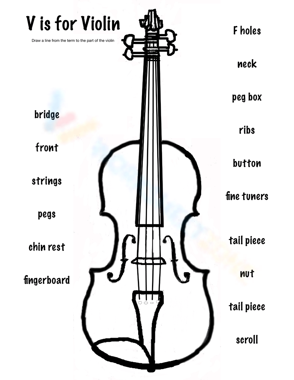 Match The Violin Parts Here Worksheet Violin Parts Musical Instrument Worksheet