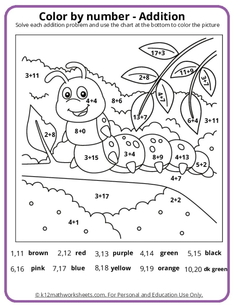Math Coloring Pages Printable PDFs By K12mathworksheets Thanksgiving Color By Number Pages K12 Math Worksheets