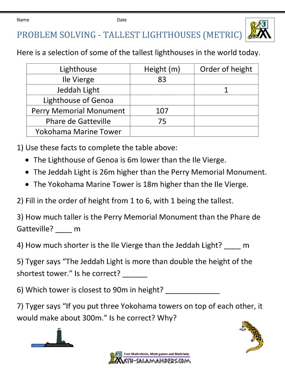 Free Printable Elementary Math Word Problems Worksheet