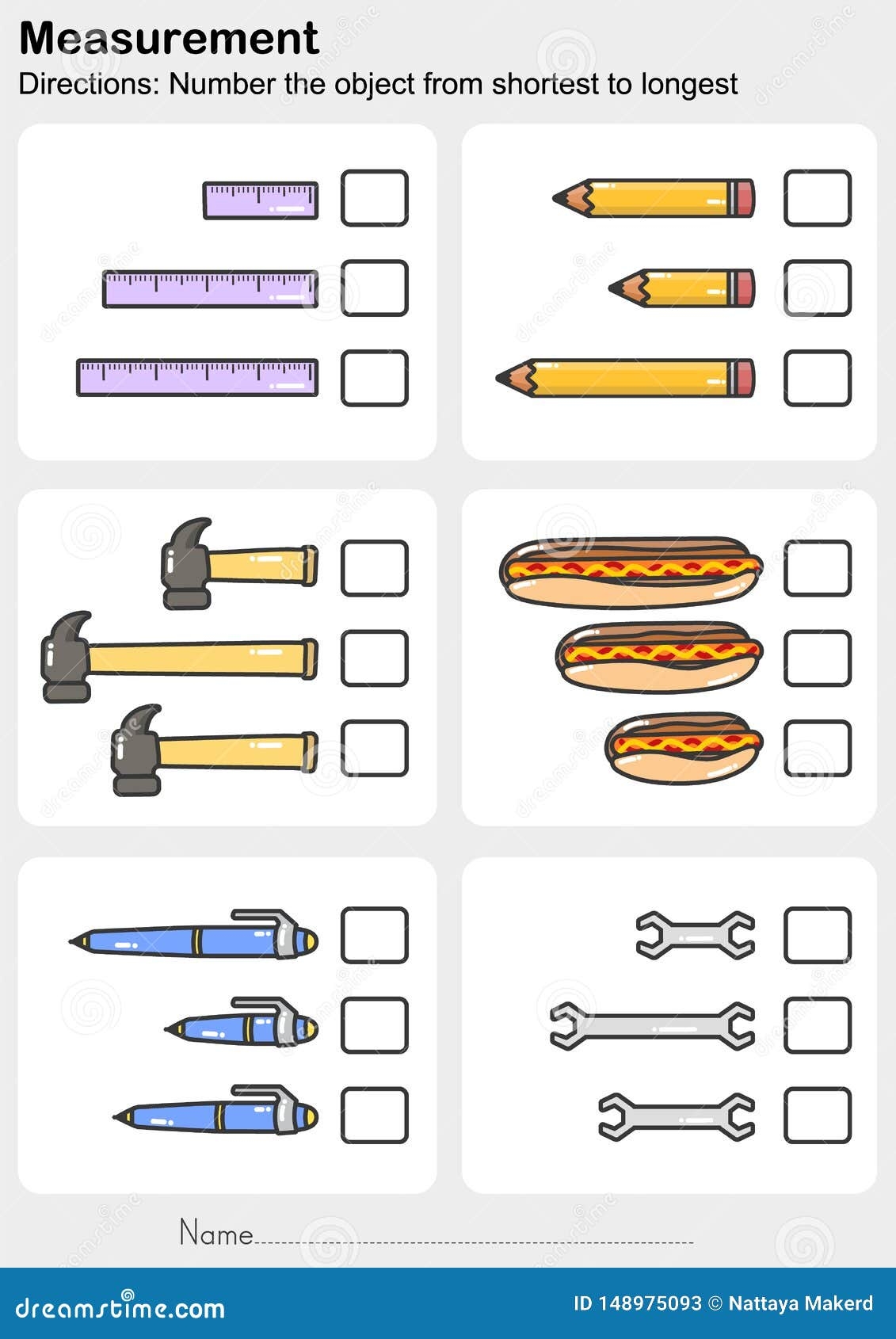 Measurement Worksheet Number The Object From Shortest To Longest Stock Vector Illustration Of Kids Path 148975093 Free Preschool Long Or Short Worksheet