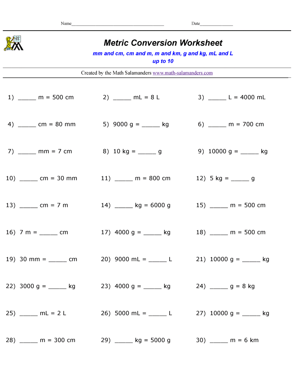 Metric Conversion Practice Worksheets Metric Conversion Practice Worksheets