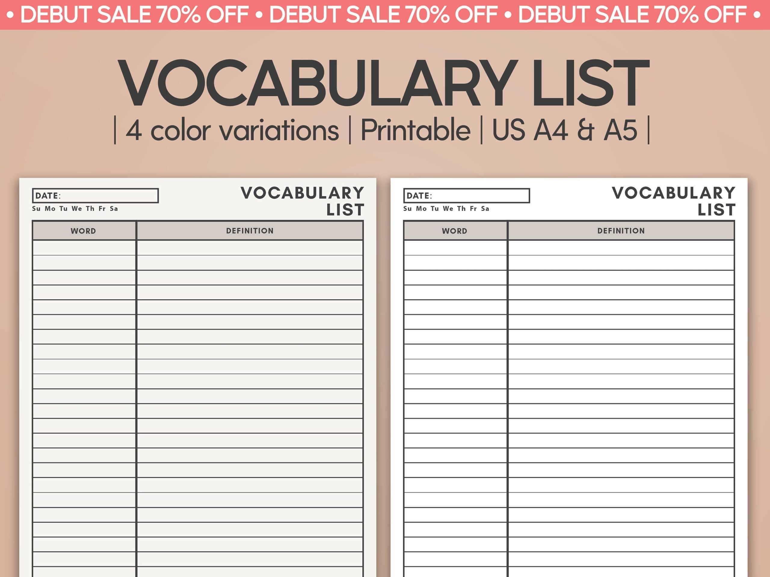 Minimal Vocabulary List Printable Vocabulary Note Worksheet Language Study Notebook Template Word Book Pdf Voca Card Planner Inserts Etsy New Create Page Vocabulary Template 2 Black White