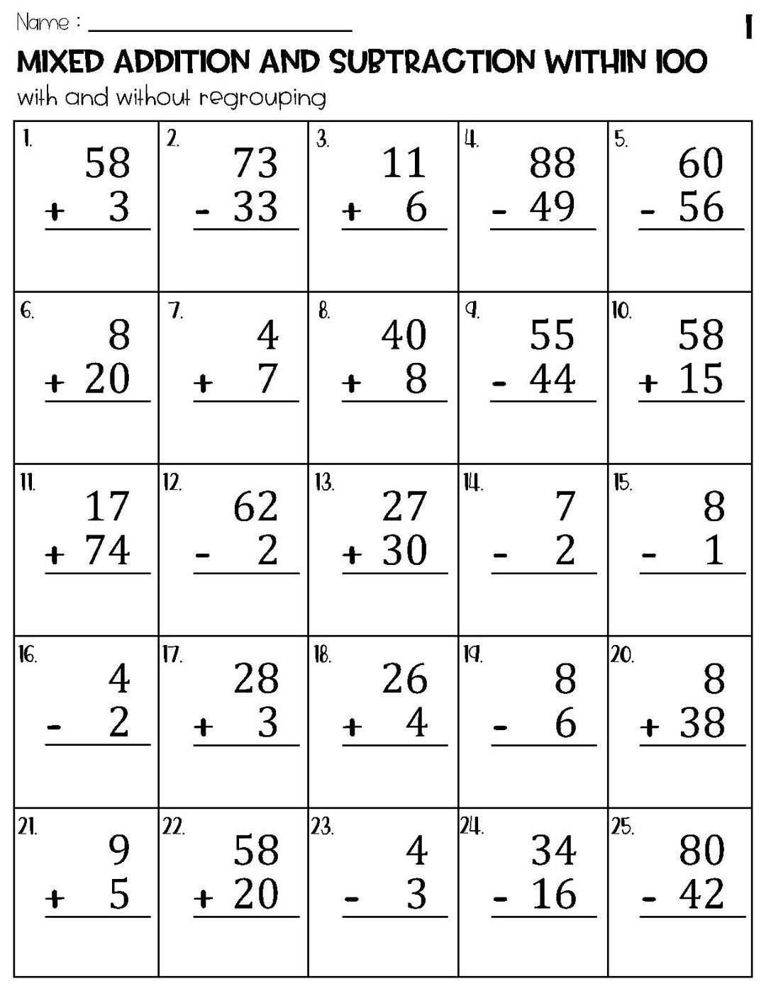 Mixed Addition And Subtraction Within 100 Worksheets Etsy Addition And Subtraction Worksheets Superstar Worksheets