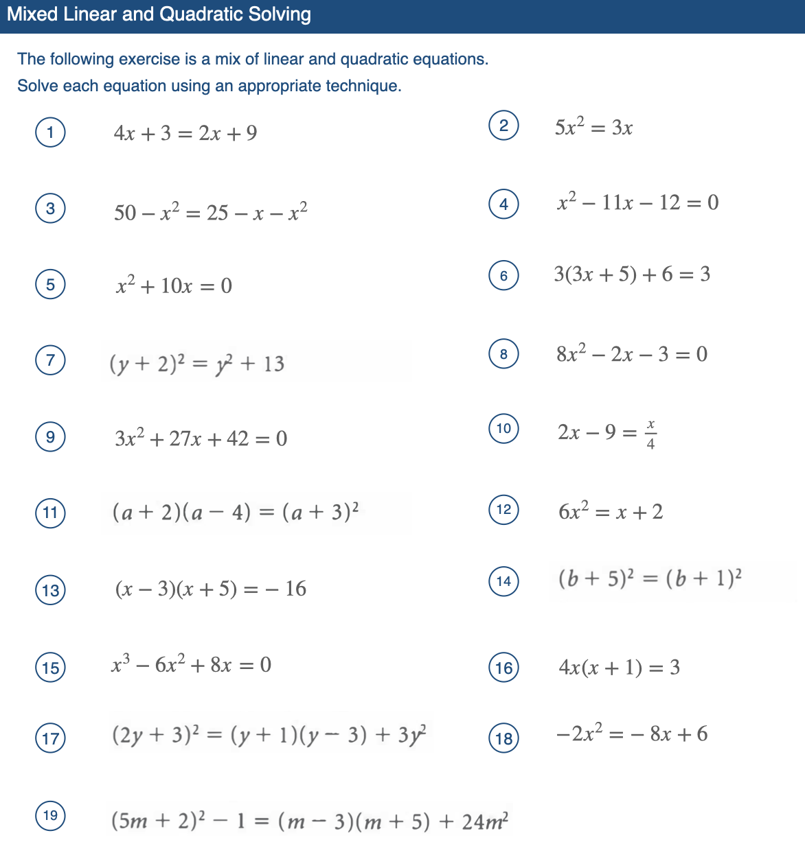 Mixed Linear And Quadratic Equations Starting Points Maths