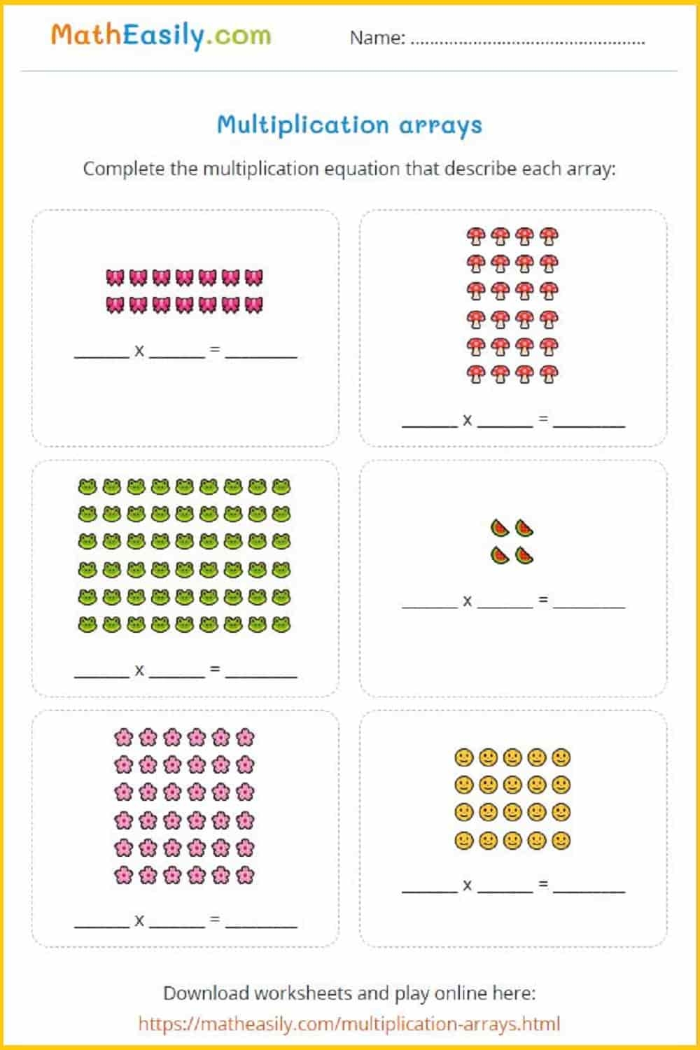 Multiplication Arrays Games ONLINE Worksheets Beginning Multiplication Worksheets