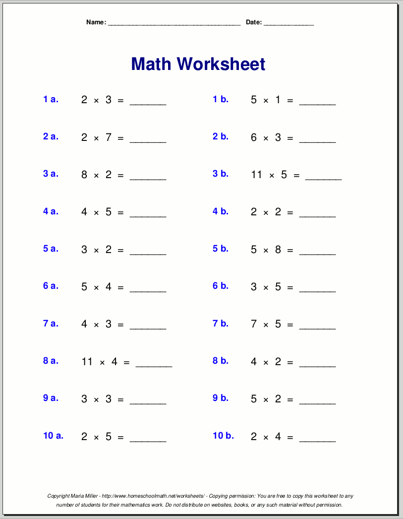 Multiplication Worksheets For Grade 3
