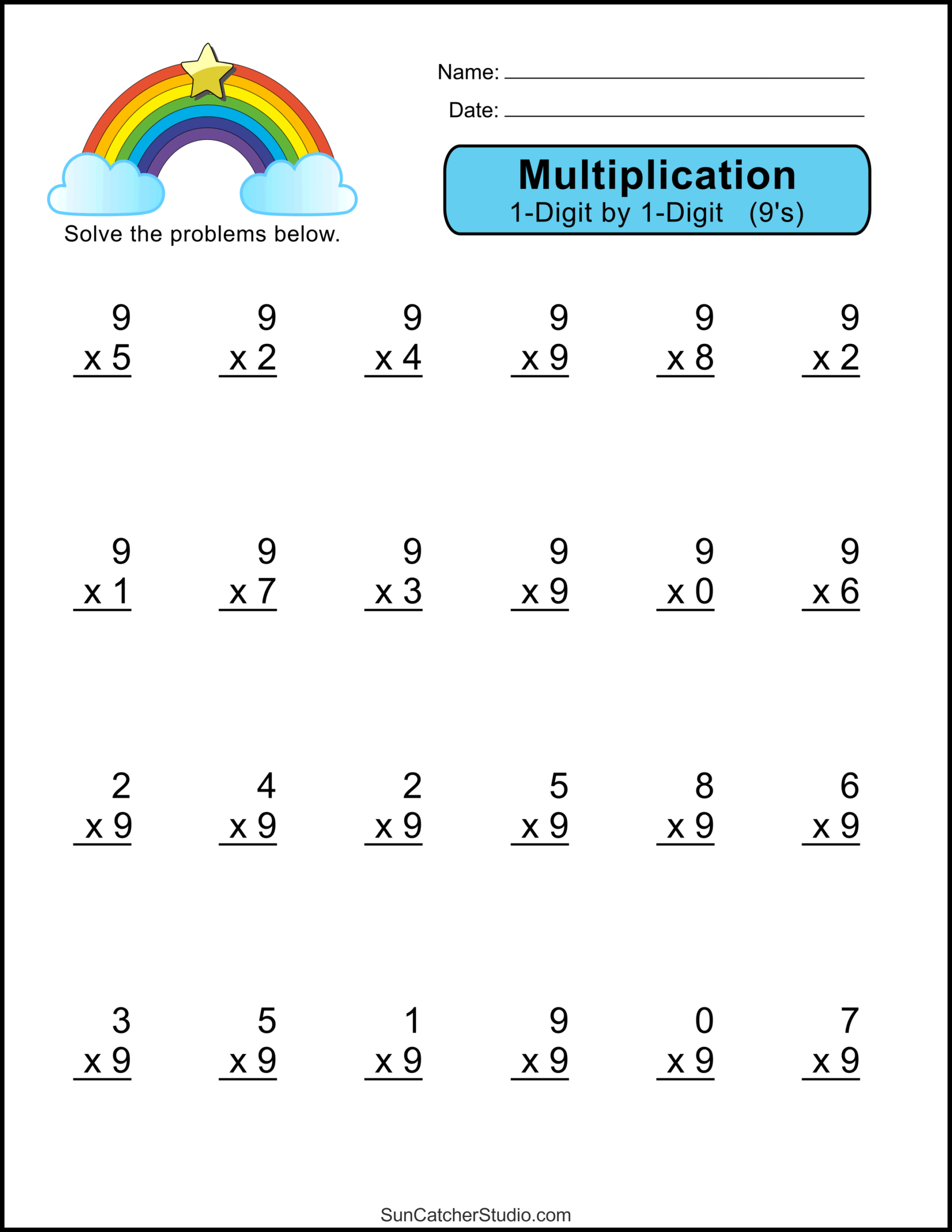 Single Digit Multiplication Worksheets Etsy
