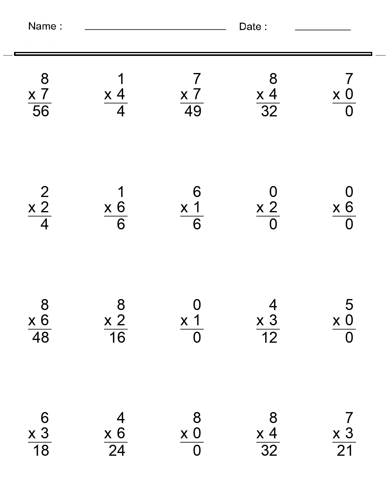 Multiplication Worksheets PDF Free Download