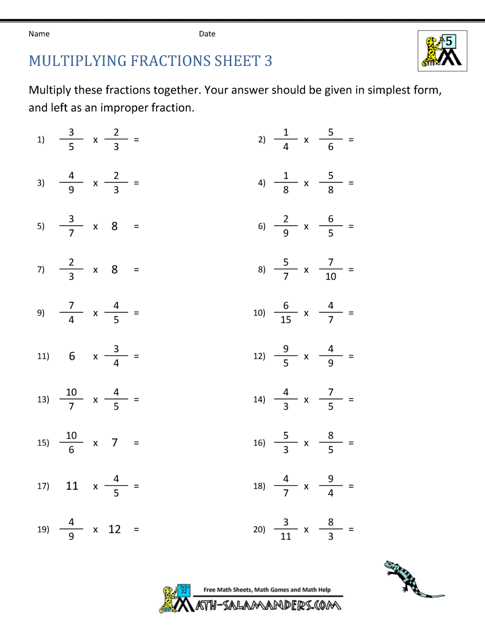 Multiplying Fractions Worksheet Multiplying Fractions By A Whole Numbers Fractions Mixed Numbers Worksheets Made By Teachers