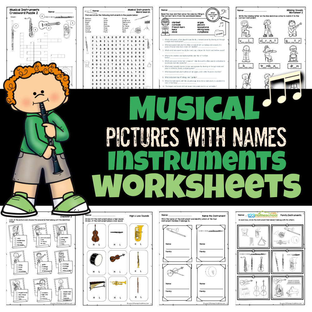 Musical Instruments Pictures With Names Worksheet Instruments Vocabulary Free Worksheet For Kids SKOOLGO
