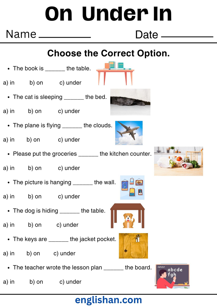 On Under In Worksheets Preposition Of Place With Answers On Under In Worksheets Preposition Of Place With Answers