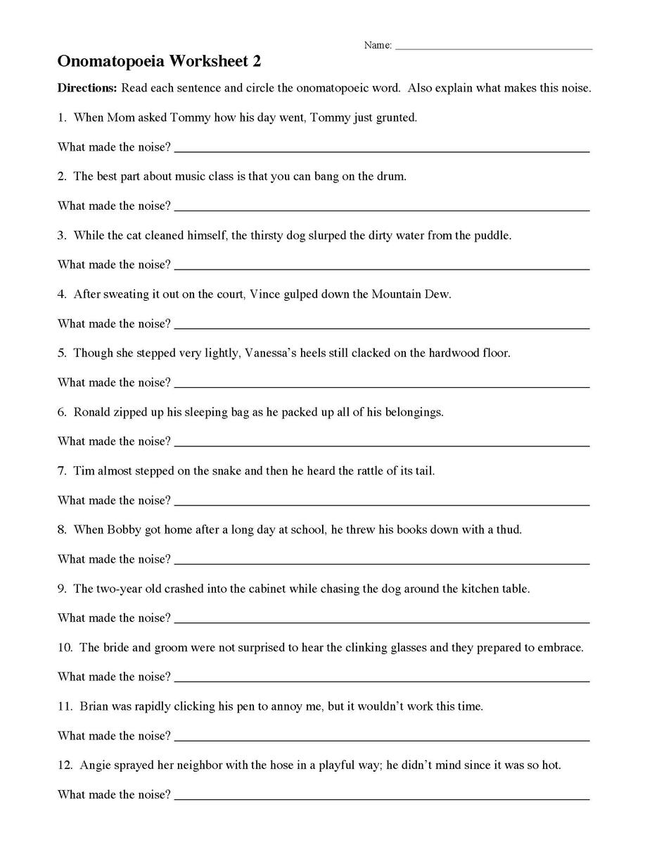 Onomatopoeia Worksheets And Activities Ereading Worksheets Printable 5th Grade Onomatopoeia Worksheets Download