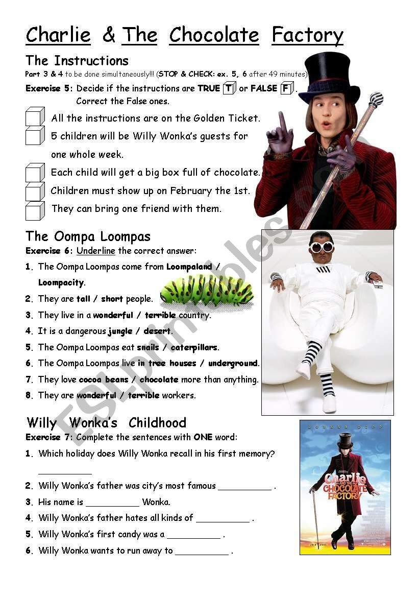 PART 1 4 Charlie The Chocolate Factory Movie Worksheet ESL Worksheets Library