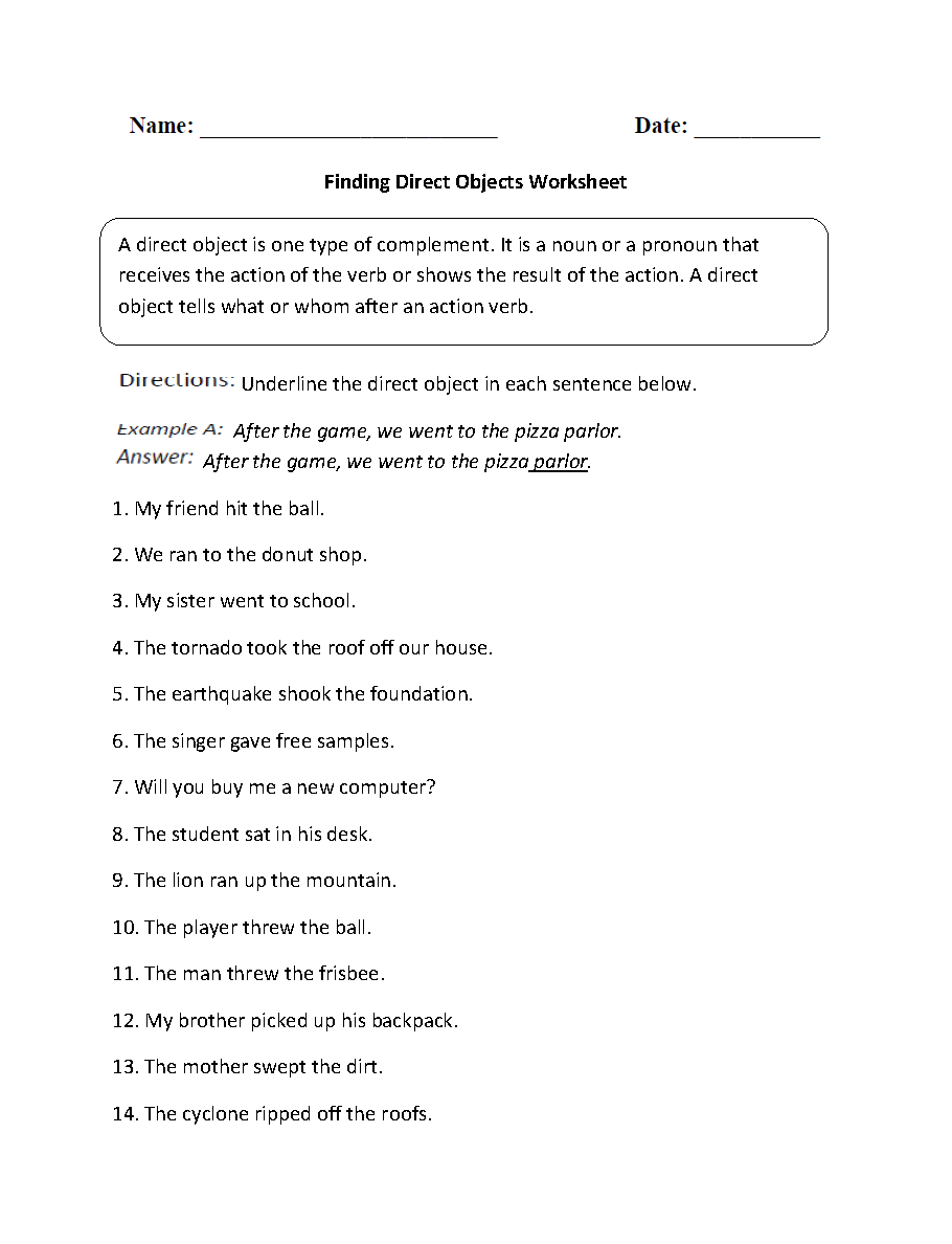 Parts Of A Sentence Worksheets Direct And Indirect Objects Worksheets Parts Of A Sentence Worksheets Direct And Indirect Objects Worksheets