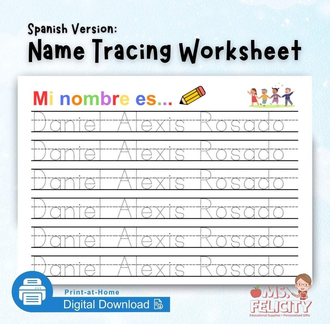 Personalized SPANISH Name Tracing Worksheet Name Trace Sheet Preschool Activity Homeschool Kindergarten First Grade Handwriting Espanol Etsy Finland SPANISH Days Of The Week Worksheets Superstar Worksheets