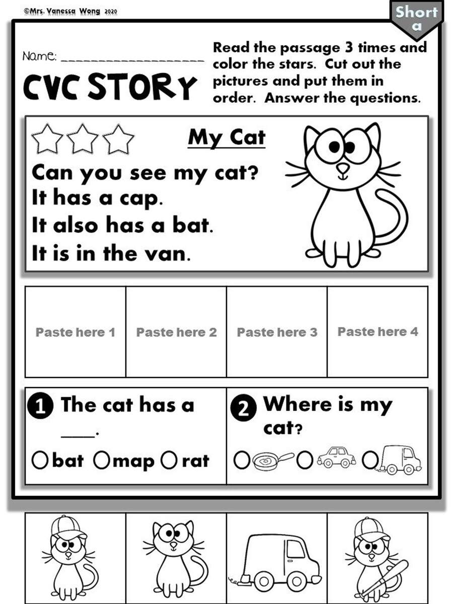 Phonics CVC Short Vowels Story Sequence For Kindergarten And First Grade Homeschooler Phonics Worksheets Etsy