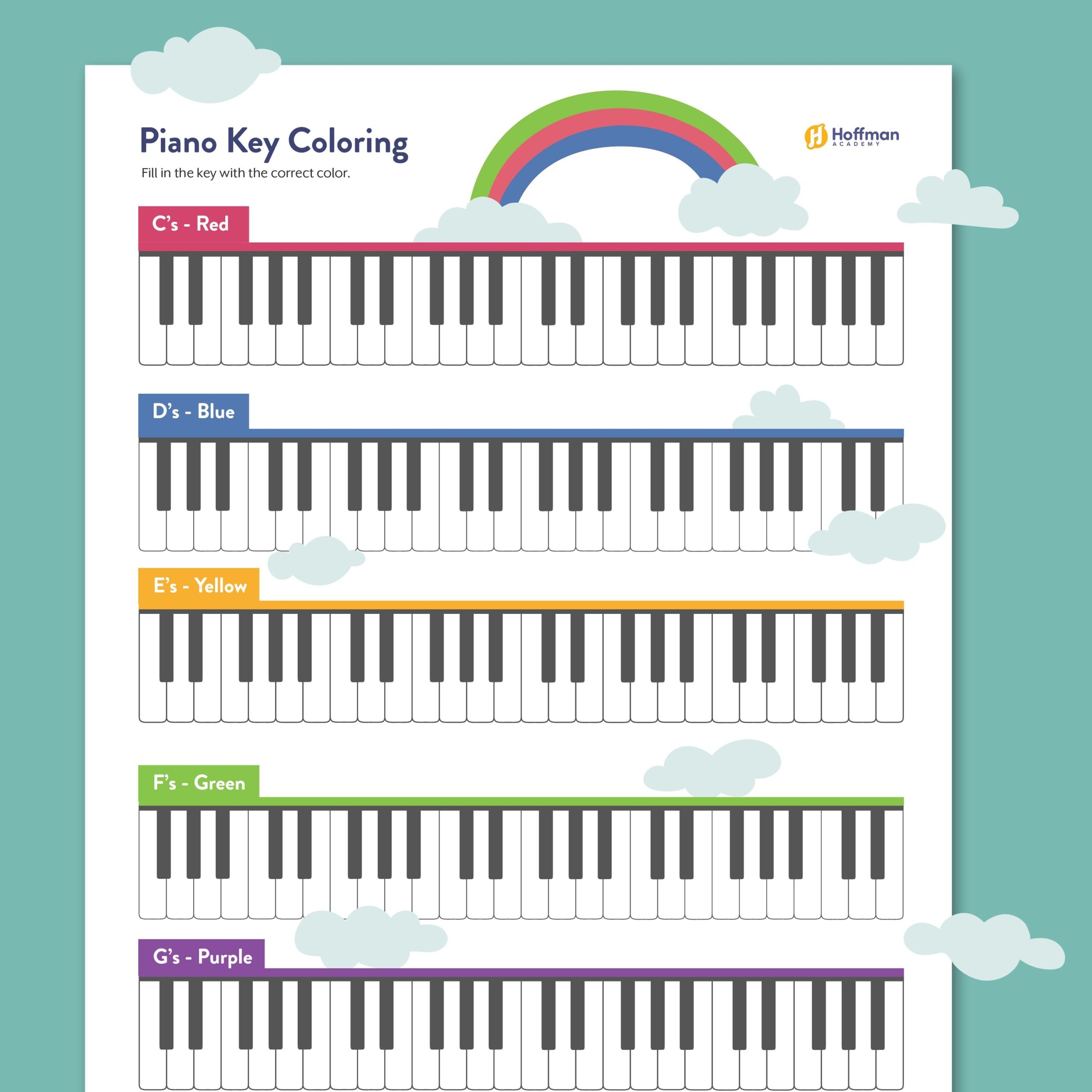 Piano Keys Coloring Sheets With Answer Key 2 PDF Pages