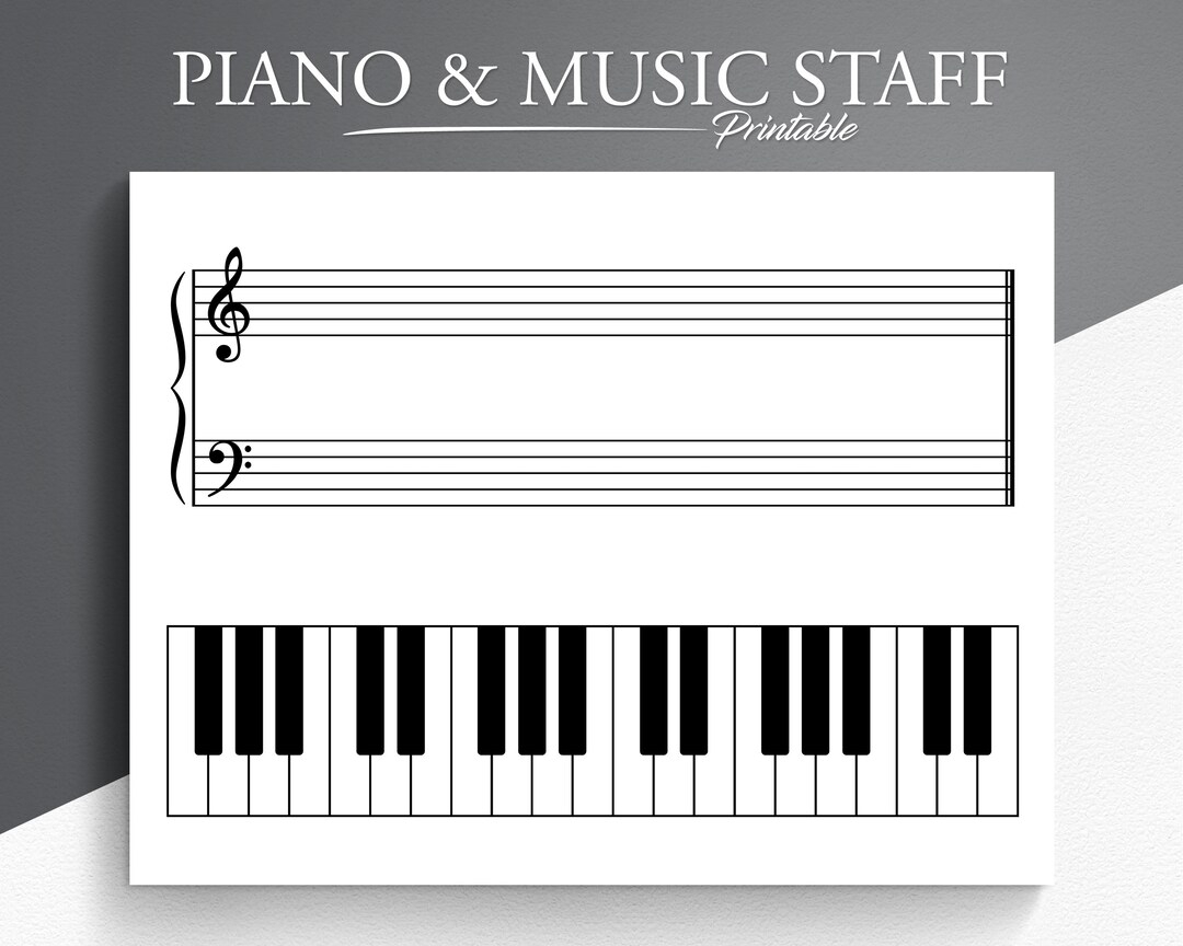 Piano Music Staff Worksheet Large Print US Letter A4 Digital Download Etsy Tracing Music Notes Worksheets For Kids Treble Clef