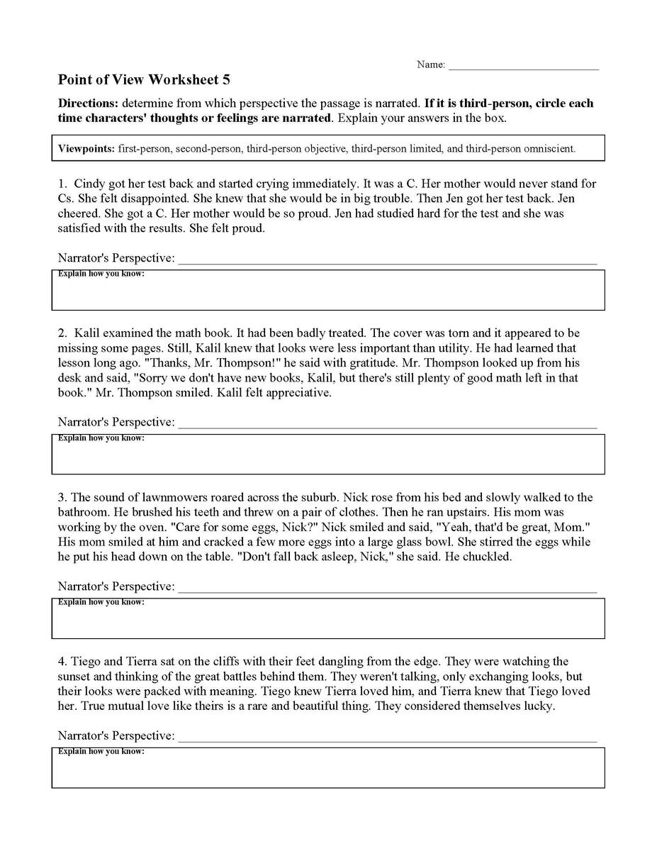 Point Of View Worksheets Reading Activities First And Third Person Point Of View Worksheet Practice Exercises And Examples