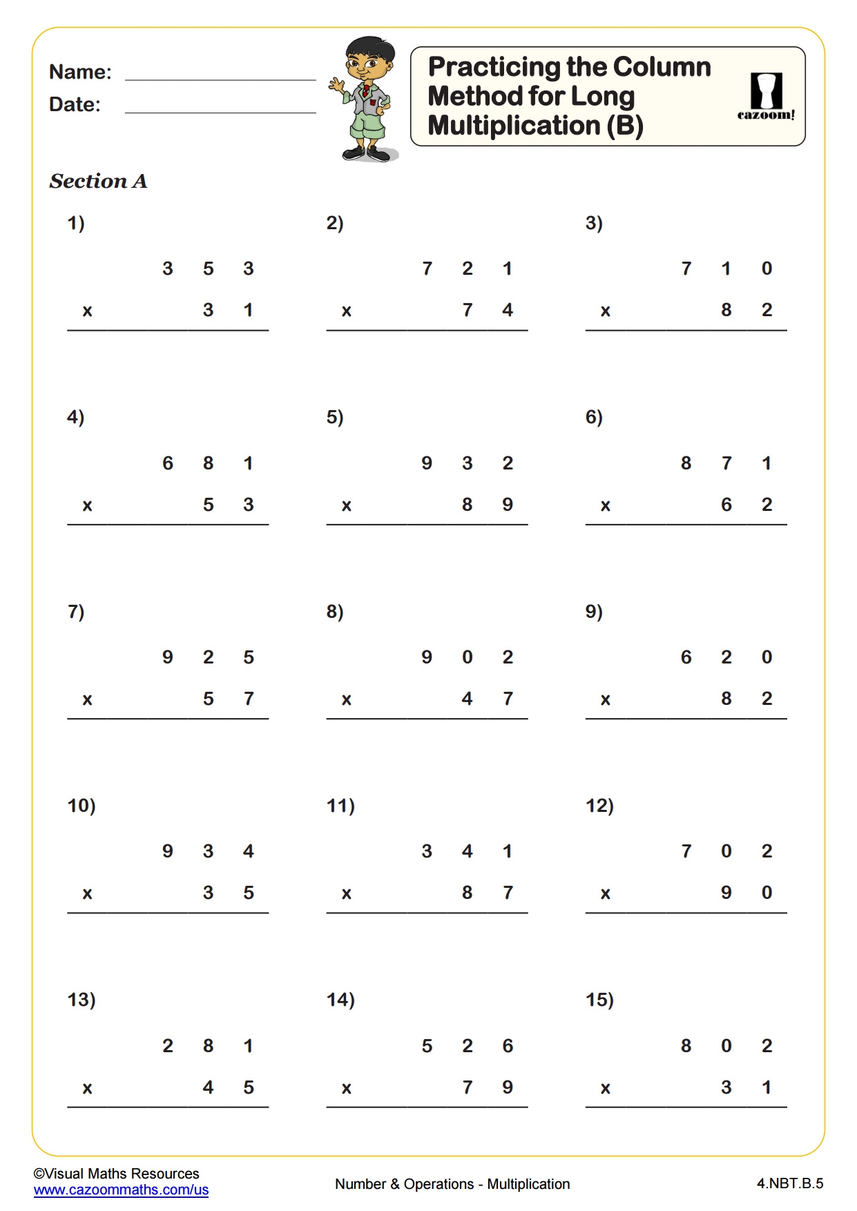 Practicing The Box Method For Long Multiplication Fun And Engaging 5th Grade PDF Worksheets Cazoom Math