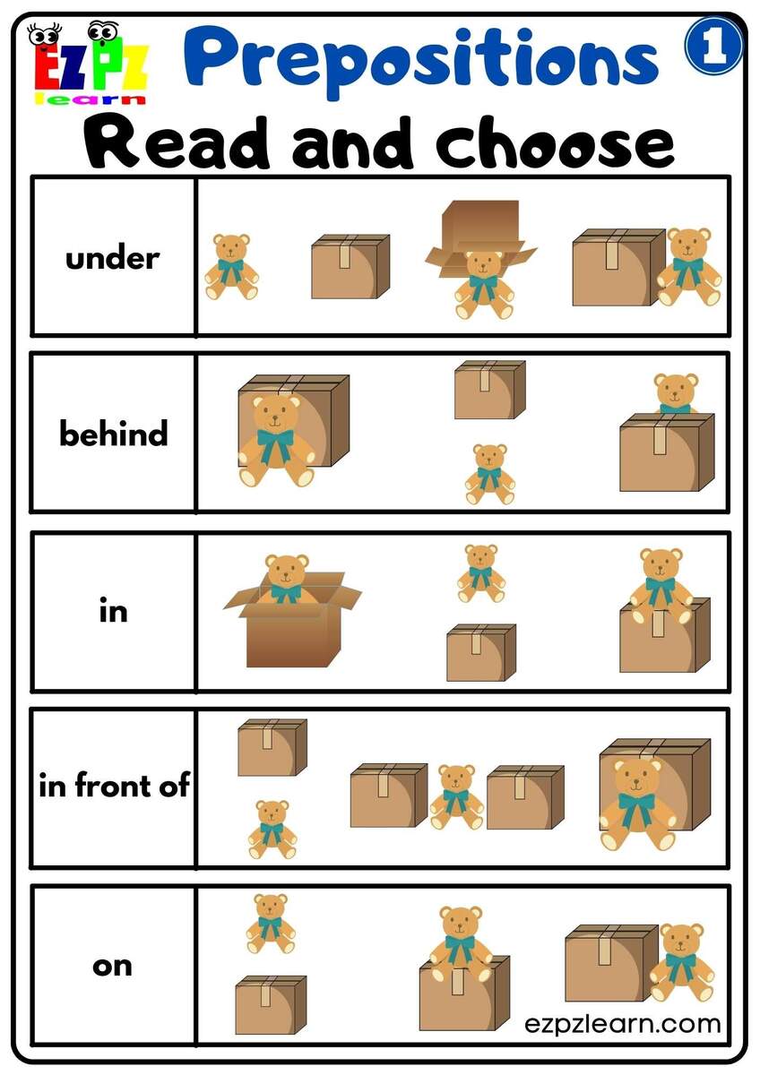 Prepositions Of Place Read And Choose Worksheet For Kindergarten K5 And ESL Students G1 Ezpzlearn Prepositions Worksheet Free Printable Digital PDF Worksheets Library