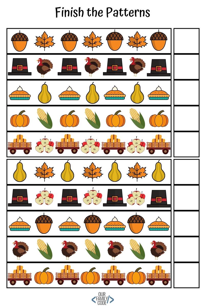 Preschool Fall Pattern Worksheets Unplugged Coding Activity Our Family Code