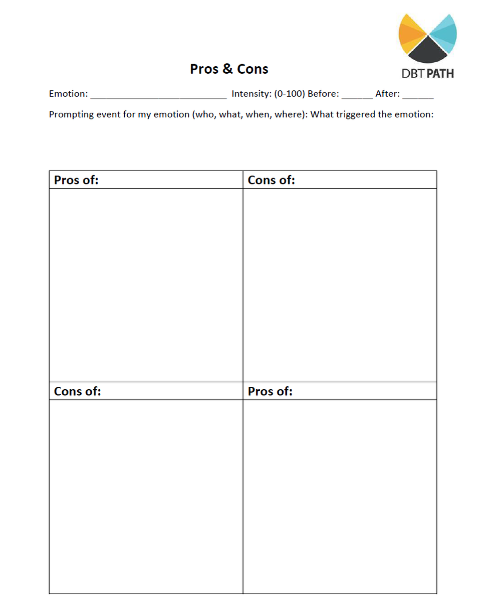 Printable 6th Grade Dbt Pros And Cons Worksheets Download