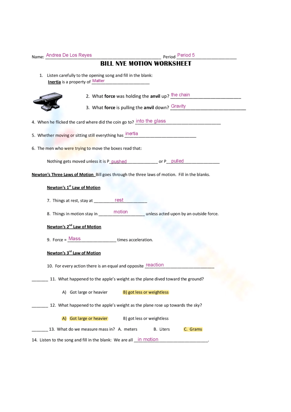 Printable 8th Grade Forces Motion Machines Worksheets Download