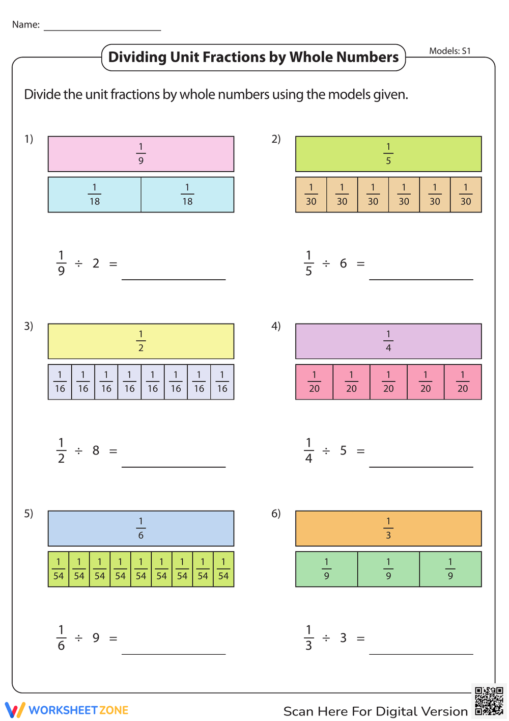 Printable Division With Unit Fractions Worksheets Download