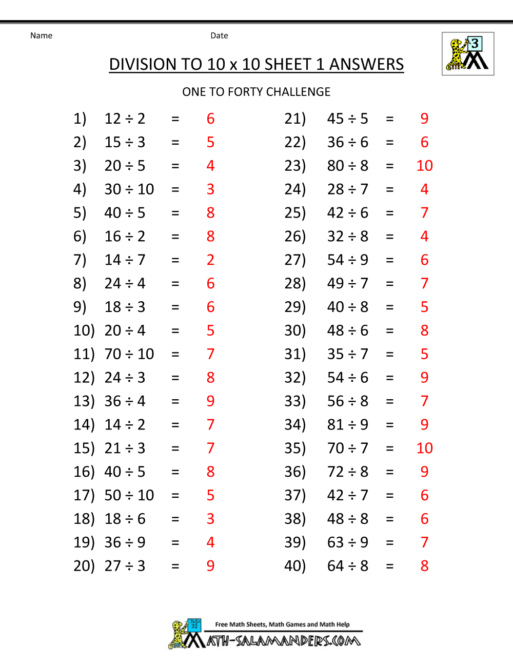Basic Division Worksheets