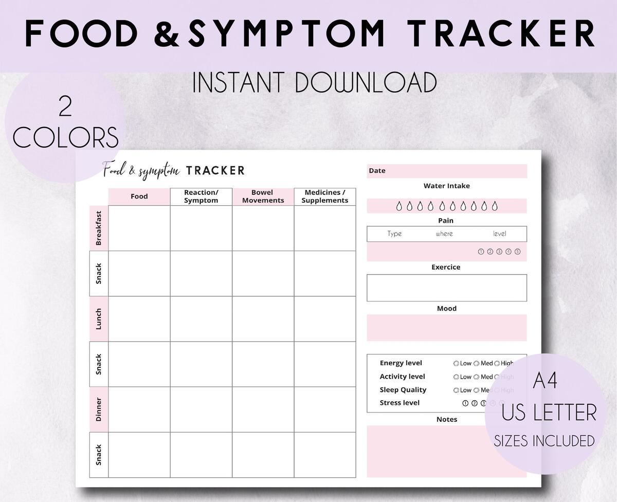 Printable Food Symptom Tracker IBS Symptom Tracker Food Diary Daily Symptom Journal Bowel Move Allergy Etsy