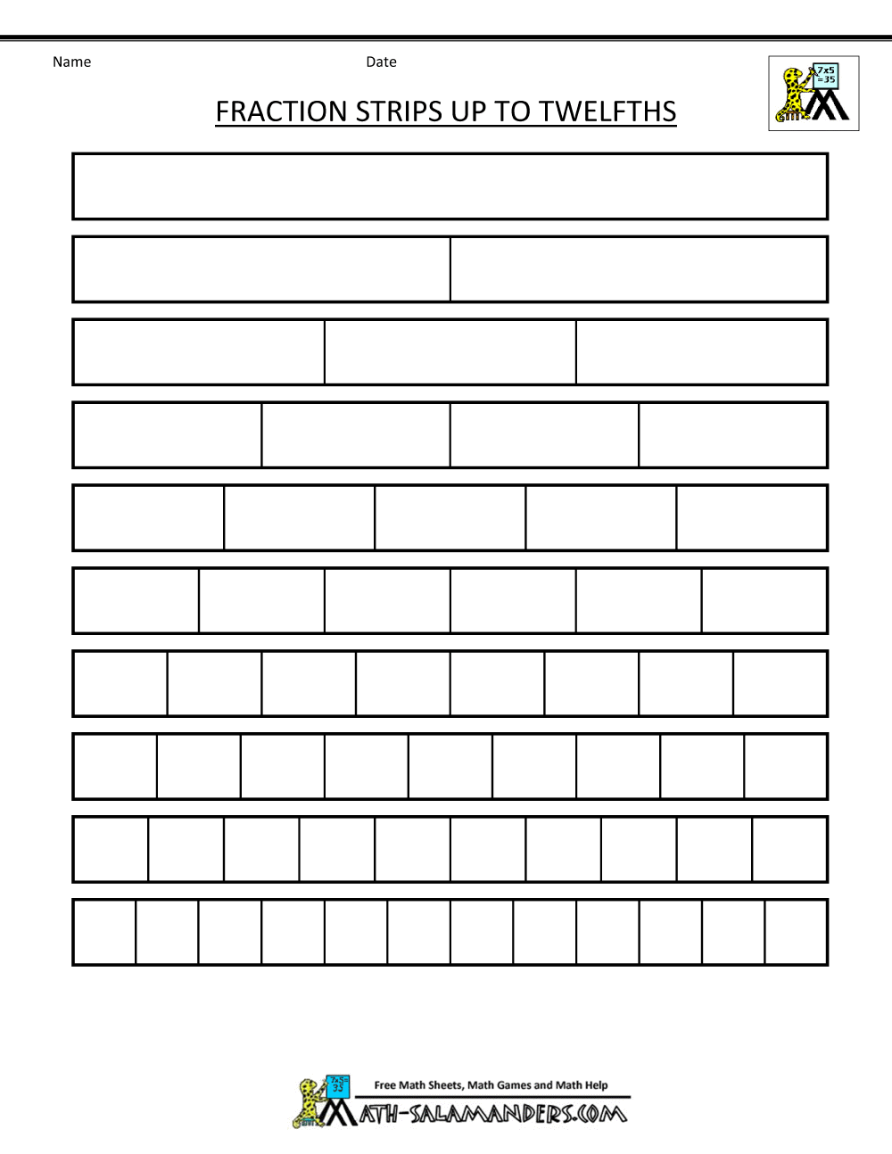 Printable Fraction Strips