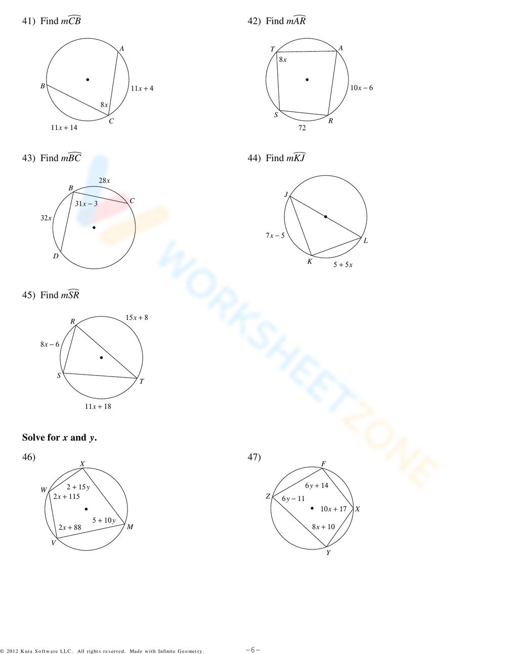 Printable Inscribed Angles Fill In The Blanks Worksheets
