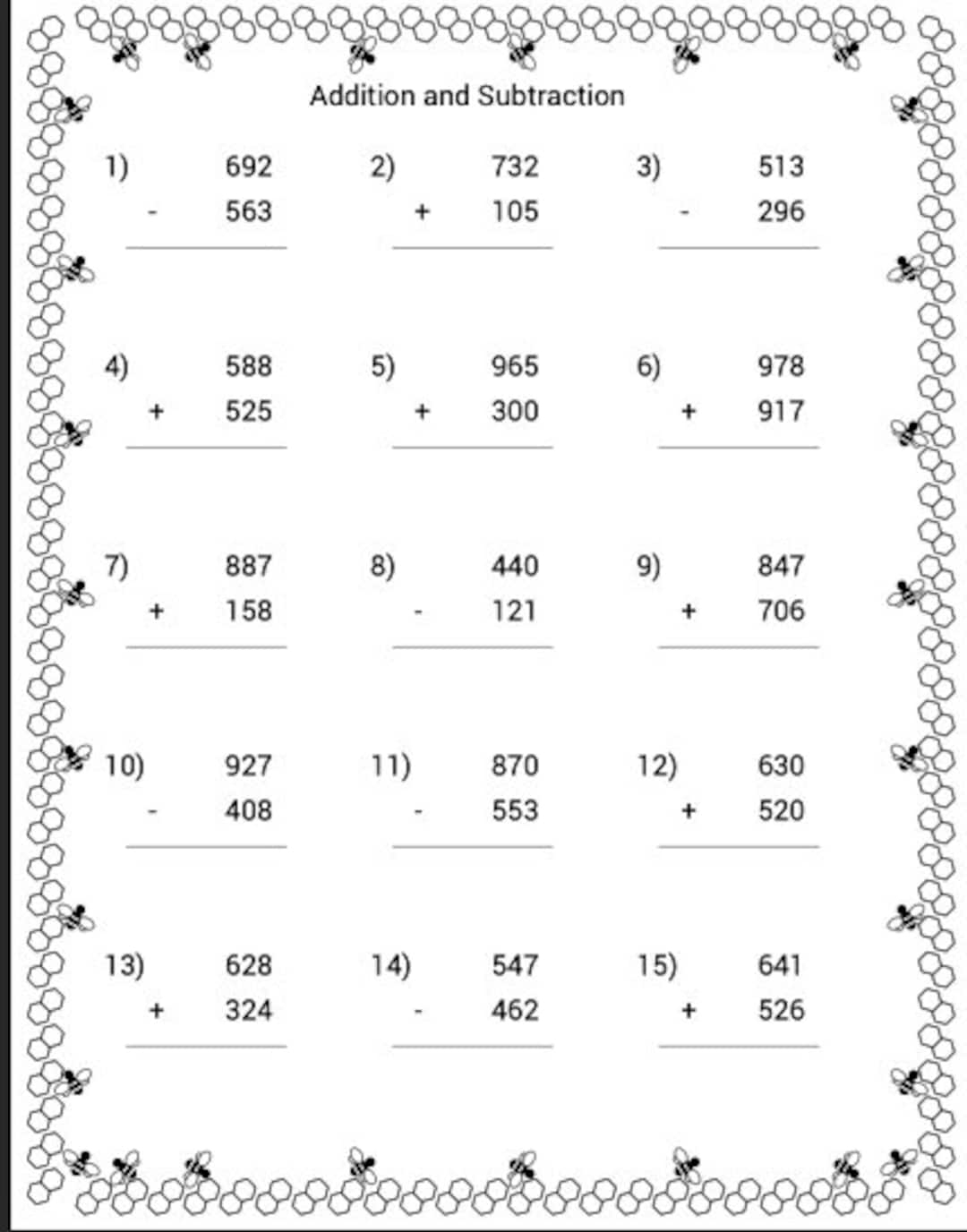 Printable Math Worksheets Addition And Subtraction Homeschool Instant Download With Answers Etsy Math Worksheets Superstar Worksheets
