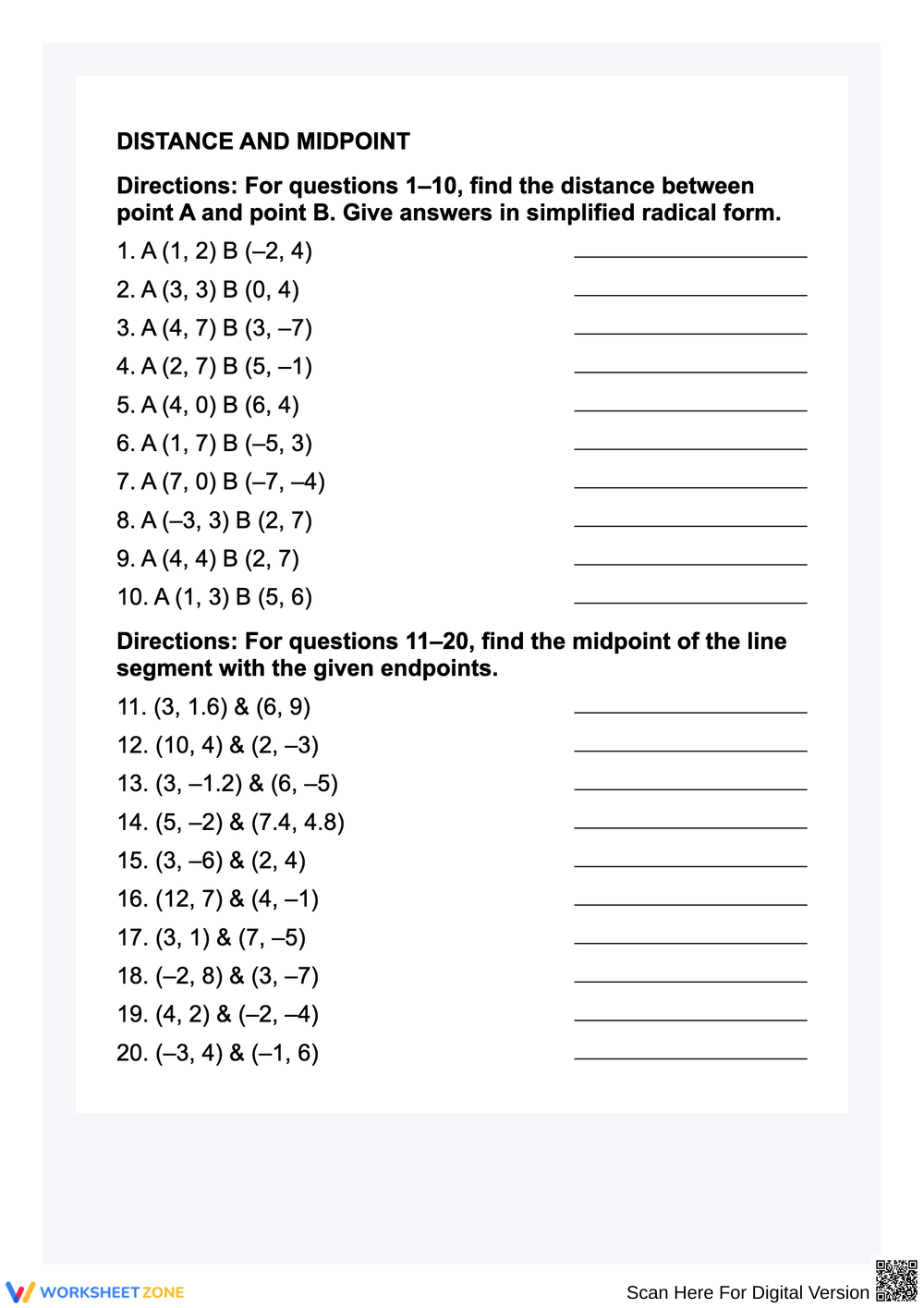 Printable Midpoint And Distance Formula Worksheets Download Printable Midpoint And Distance Formula Worksheets Download