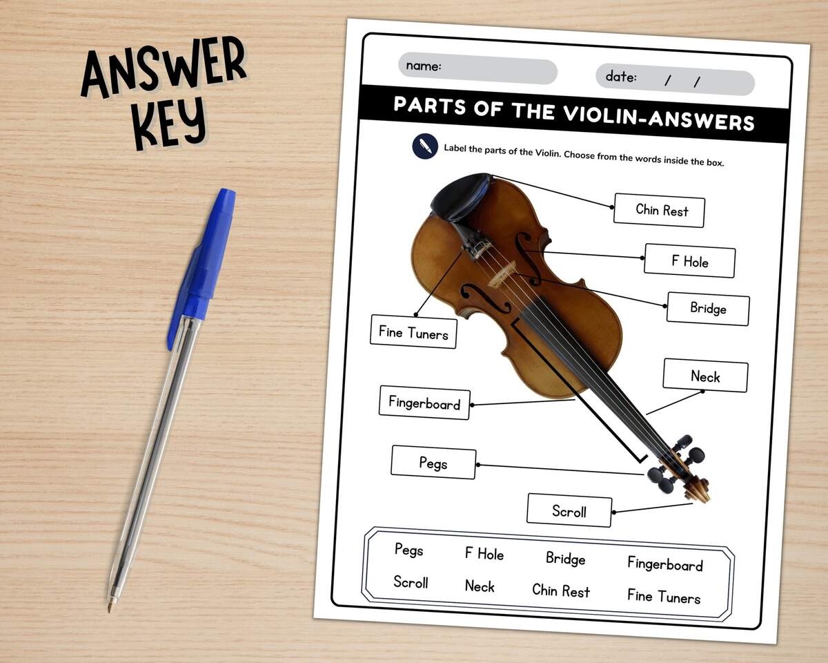 Printable Parts Of The Violin Labeling Worksheets With Answer Keys Violin Diagram Label The Violin Parts Of The Instrument PDF Etsy