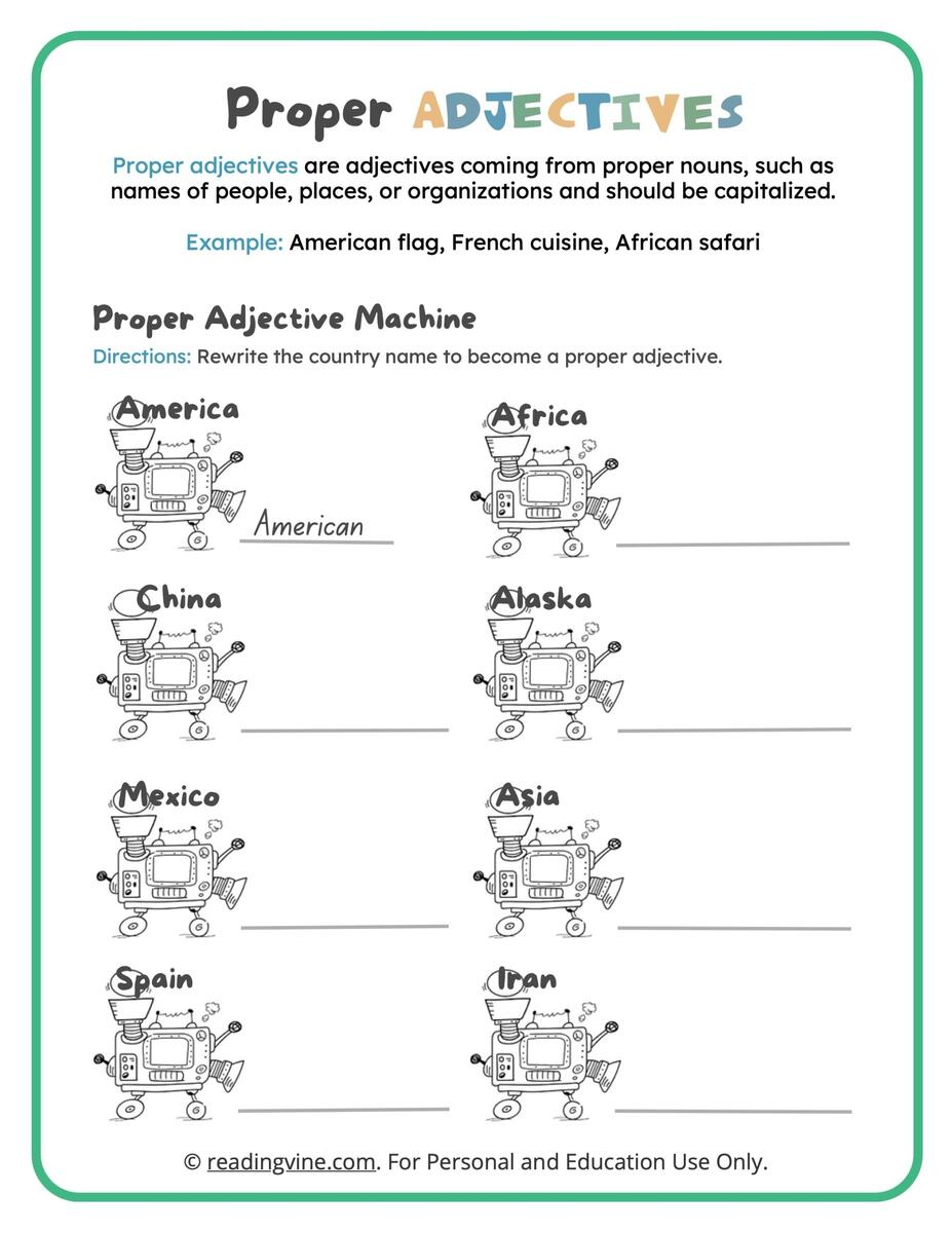 Proper Adjectives Worksheets ReadingVine Proper Adjectives Worksheet Worksheet Worksheets Library