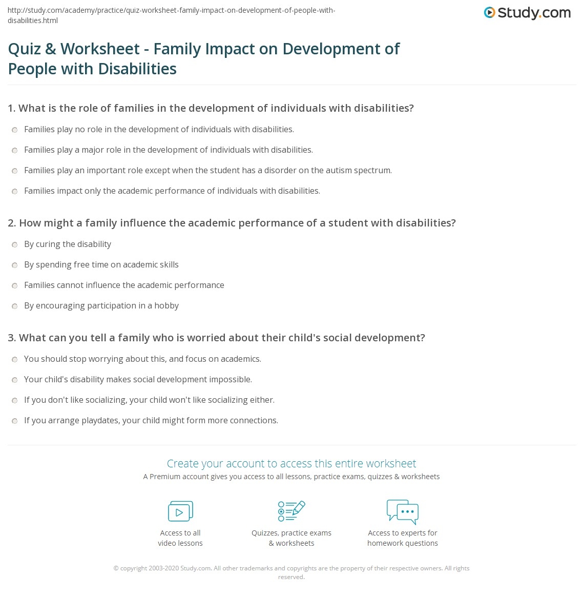 Quiz Worksheet Family Impact On Development Of People With Disabilities Study Quiz Worksheet Family Impact On Development Of People With Disabilities Study