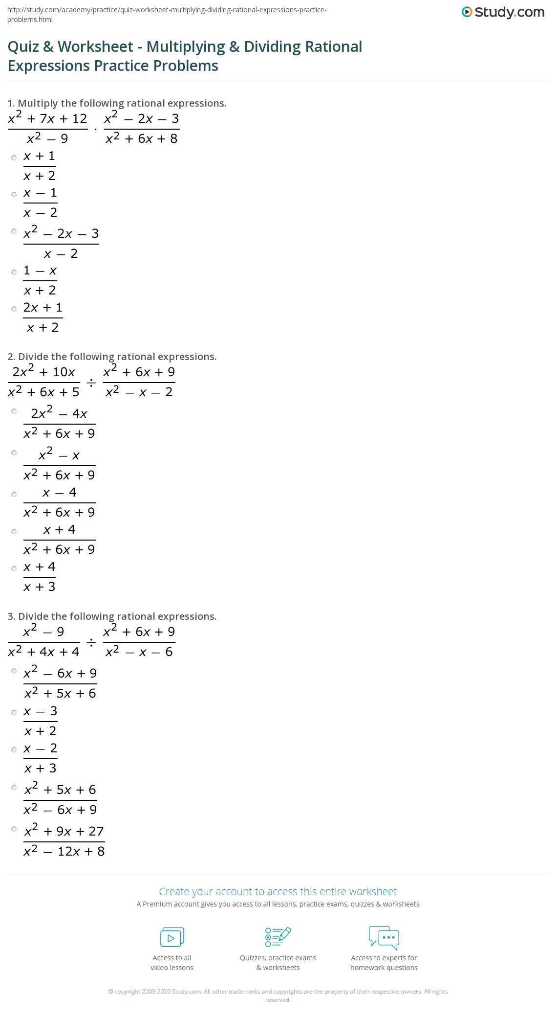 Quiz Worksheet Multiplying Dividing Rational Expressions Practice Problems Study Multiply And Divide Algebraic Fractions A Worksheet Fun And Engaging High School Algebra Worksheet Cazoom Math