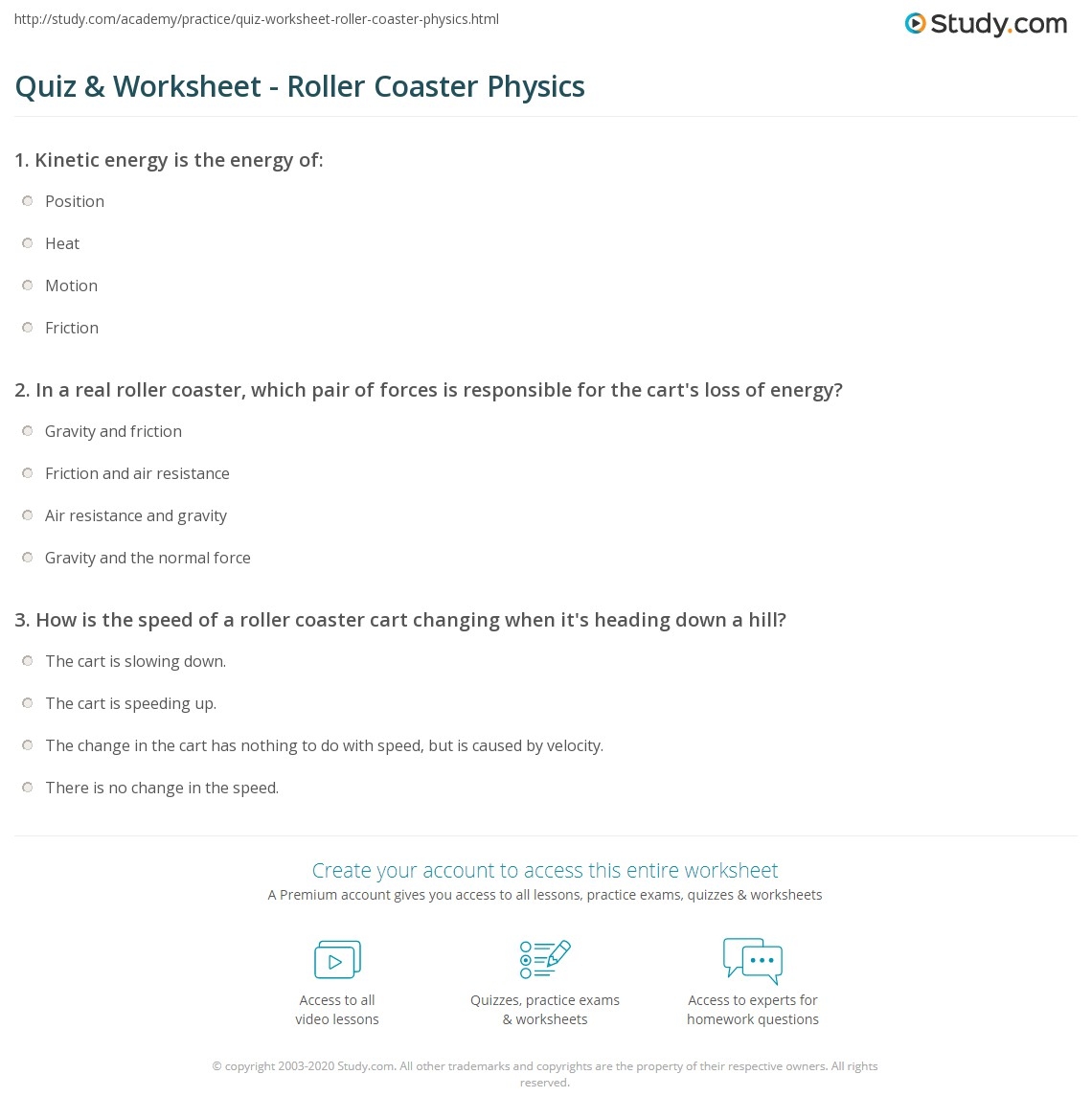 Quiz Worksheet Roller Coaster Physics Study Quiz Worksheet Roller Coaster Physics Study