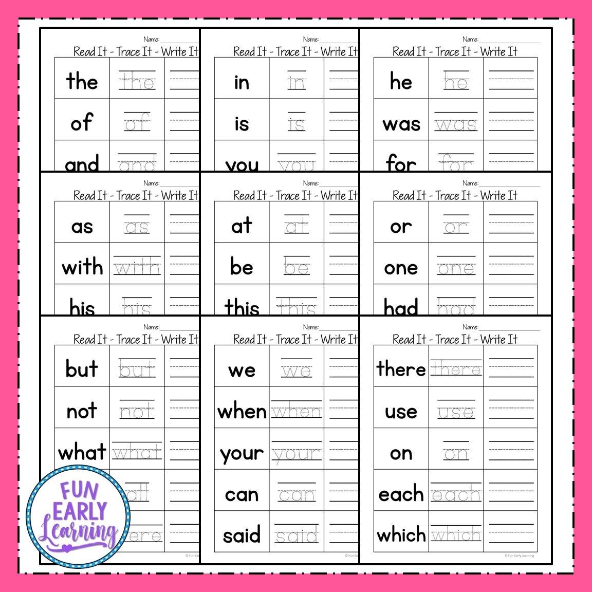 Read It Trace It Write It Fry S First 100 Sight Words Fun Early Learning Free Printable Sight Word Can Worksheet