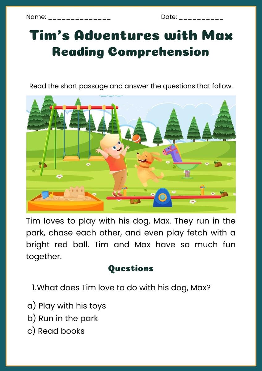 Reading Comprehension Worksheets 1st Grade Finding The Main Idea Teaching Resources