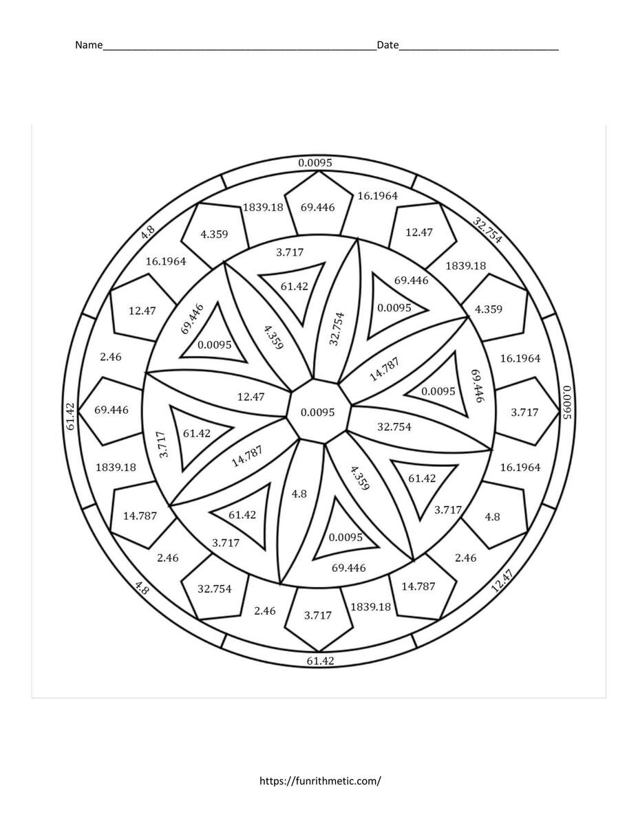 Adding Decimals Tenths And Hundredths Place Coloring Activity Worksheet For K 5 Teachers And Students In The Math Classroom Classful