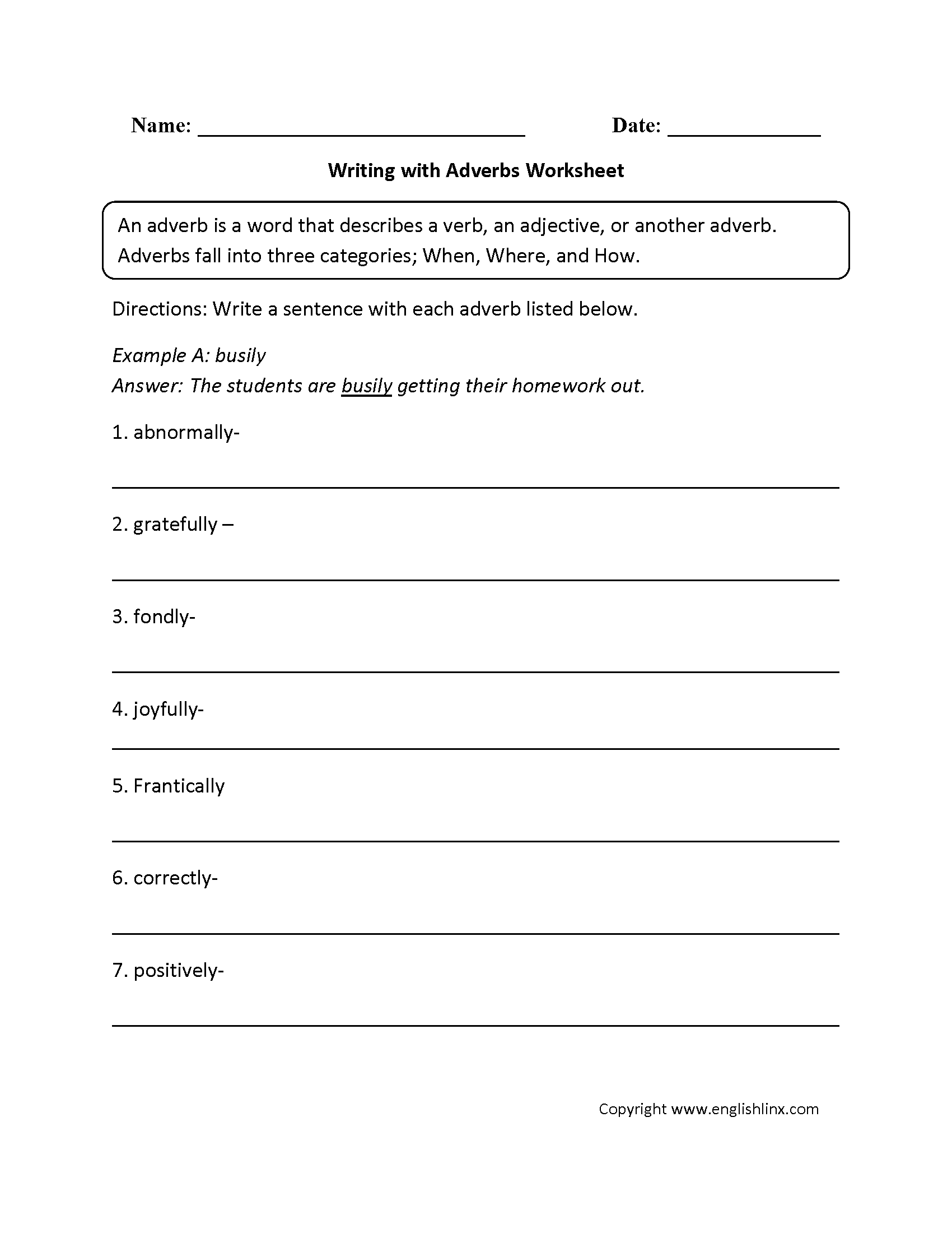 Regular Adverbs Worksheets Writing With Adverbs Worksheet