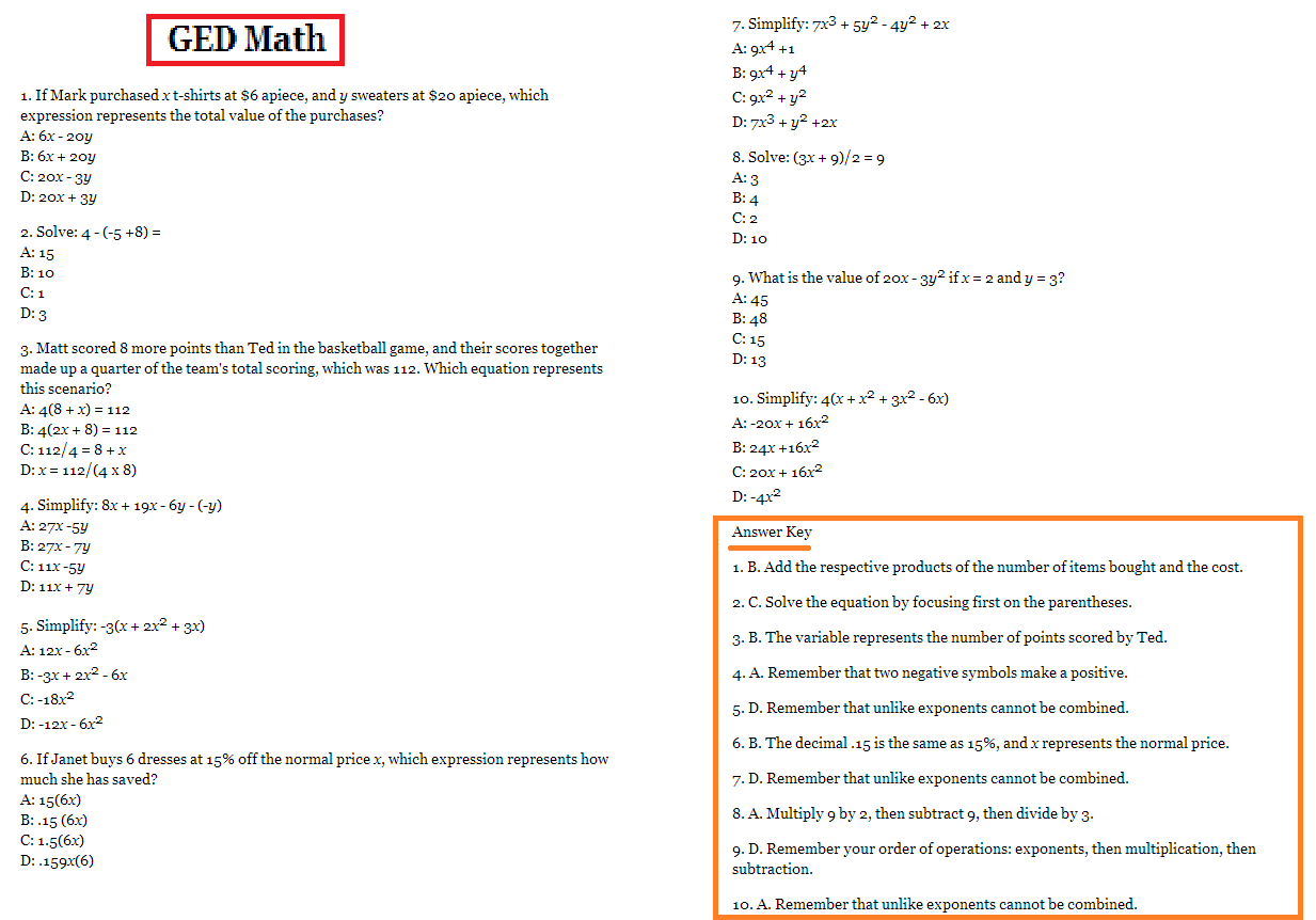 Resource Notebook Return April 13th Ged Math Practice Securenibht Worksheets Library