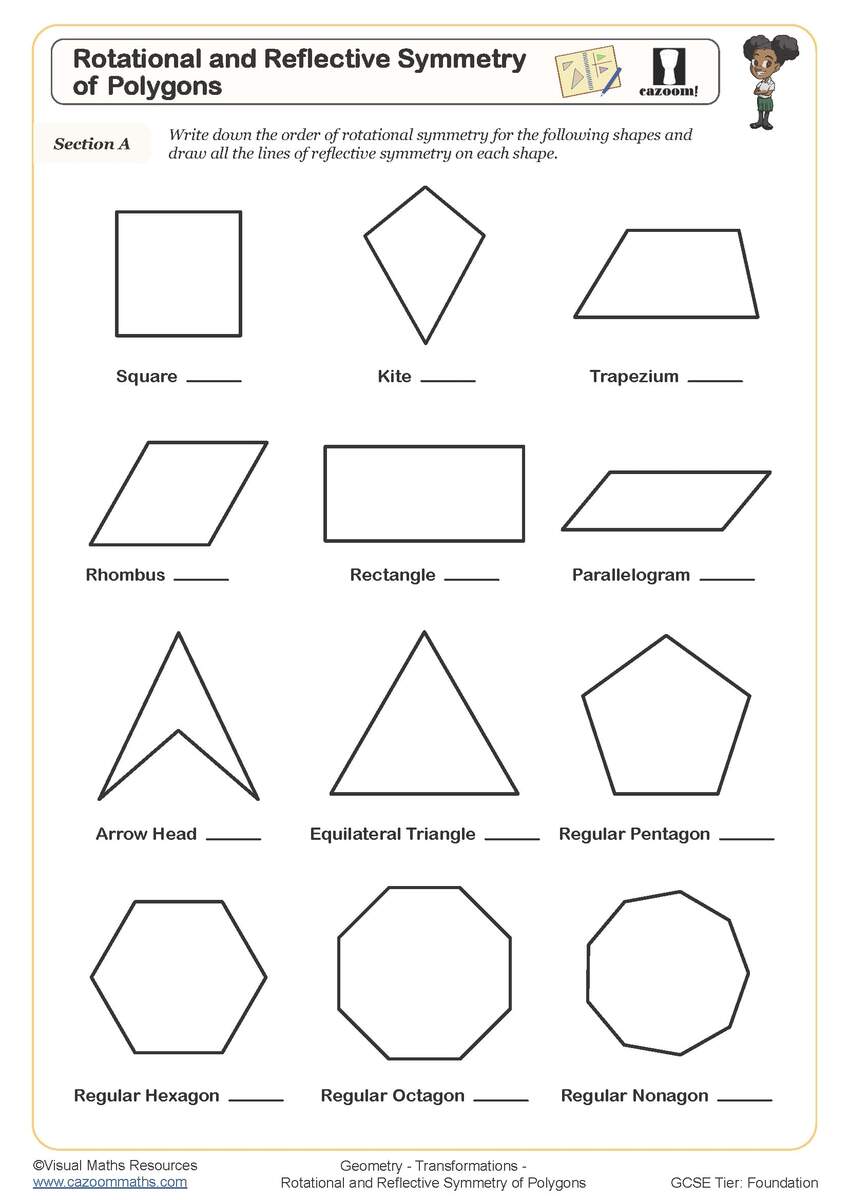 Rotational And Refelctive Symmetry Of Polygons Worksheet Printable Maths Worksheets