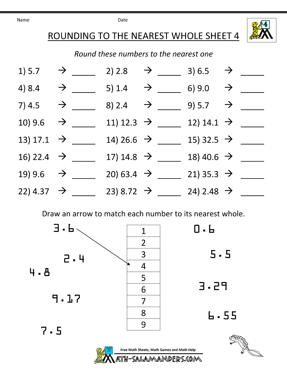Rounding Charts Worksheet Printable PDF Year 4 And 5 Number Worksheet