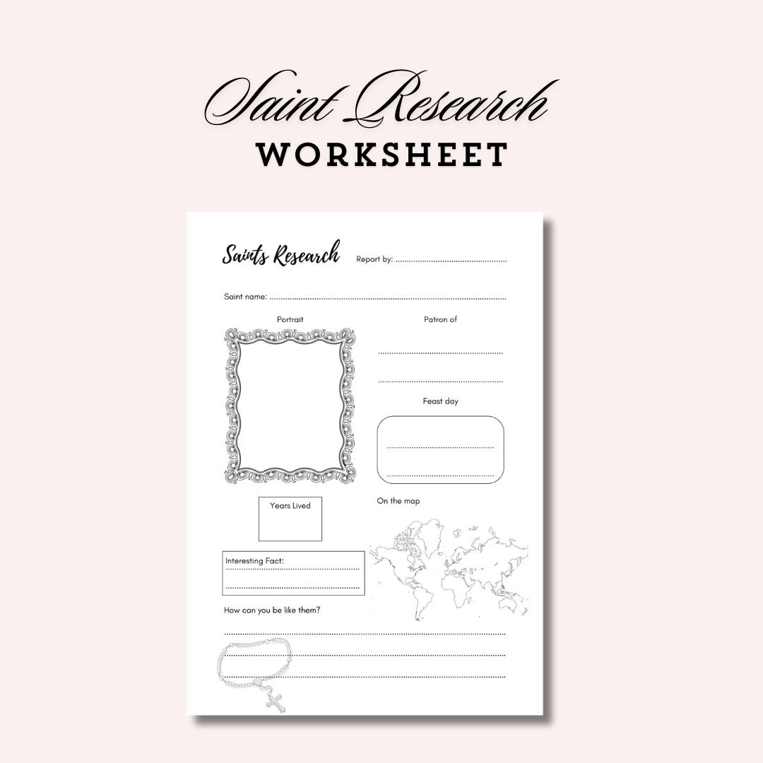 Saints Research Worksheet Catholic Biography Study For Kids printable Activity A4 Size Etsy