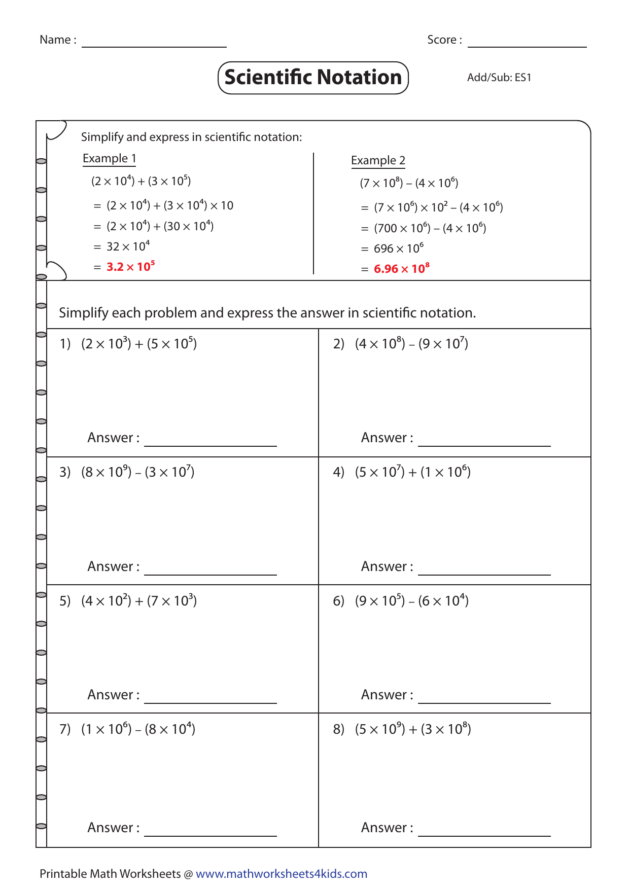 Scientific Notation Add Subtract Worksheet Scientific Notation Add Subtract Worksheet